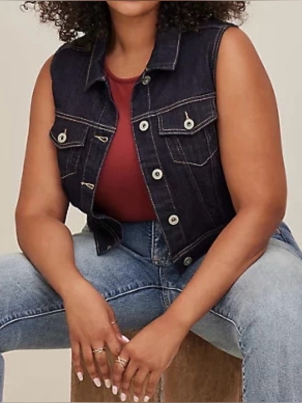 TORRID Women’s Dark Wash Denim Vest Plus Size 2 Crop Button Front Pocket